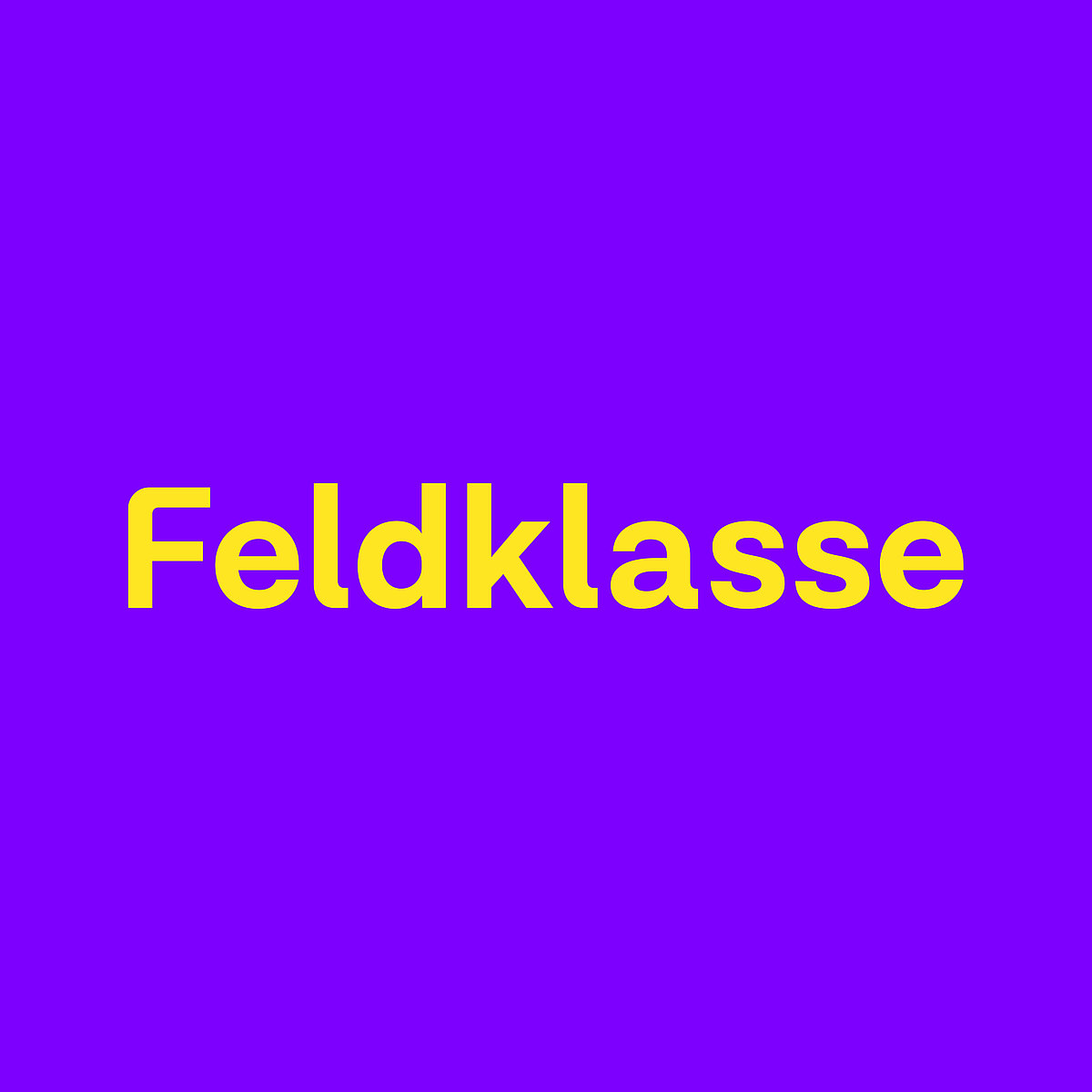 Yellow Feldklasse logo on a violet background